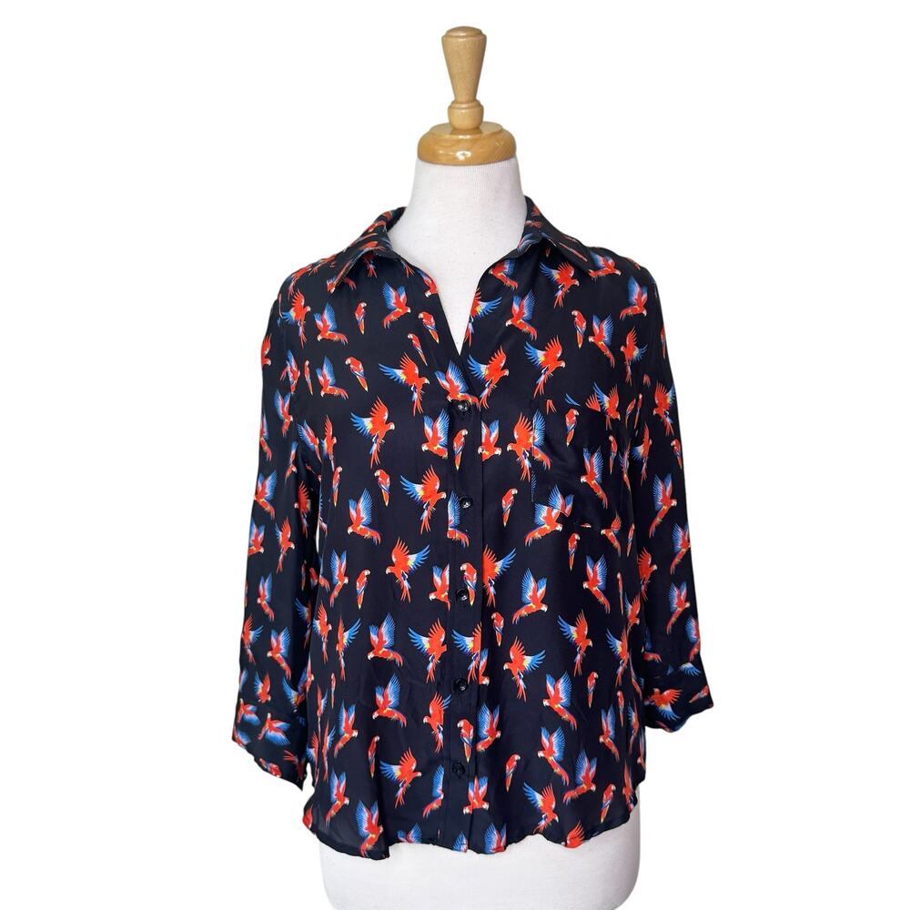 ANINE BING 100% Silk Billie Blouse with Parrots Size XS
